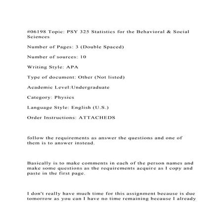 #06198 Topic PSY 325 Statistics for the Behavioral & Social Scien.docx