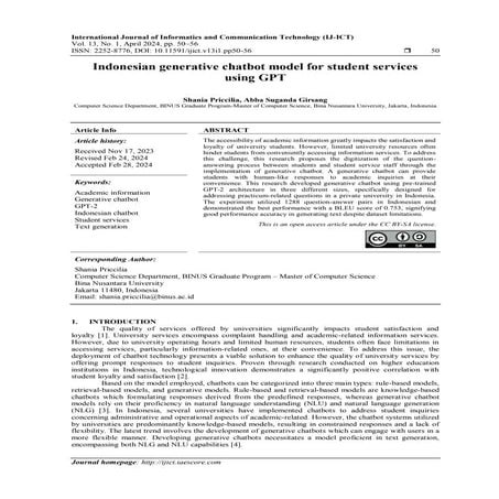 Indonesian generative chatbot model for student services using GPT