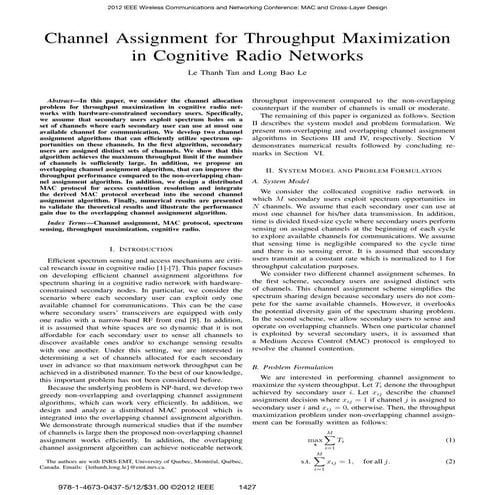 Channel assignment for throughput maximization in cognitive radio networks 