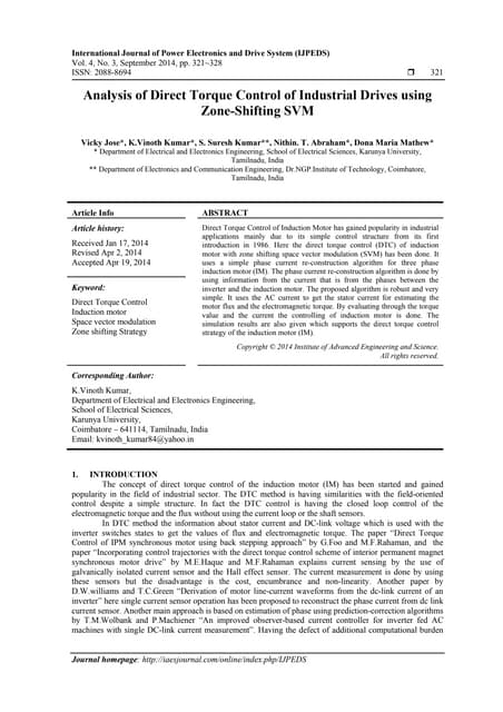 Analysis of Direct Torque Control of Industrial Drives using Zone-Shifting SVM