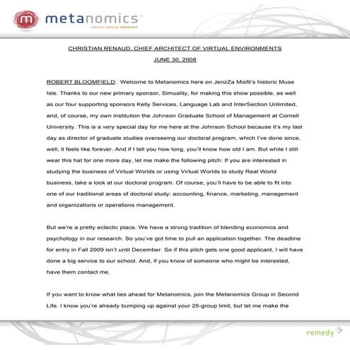 063008 Time For A Change Metanomics Transcript
