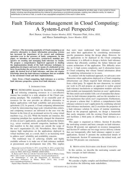 fault tolerance management in cloud computing