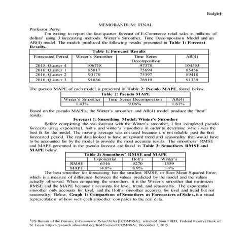 Economic Forecasting Final Memo