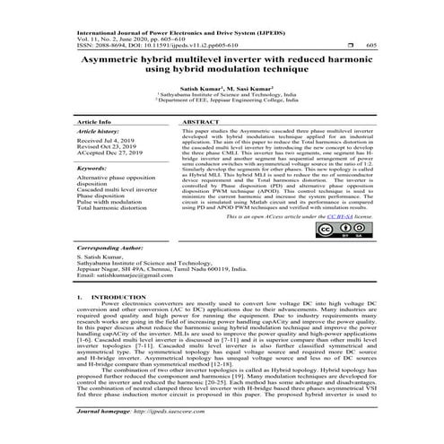 Asymmetric hybrid multilevel inverter with reduced harmonic using hybrid modu...