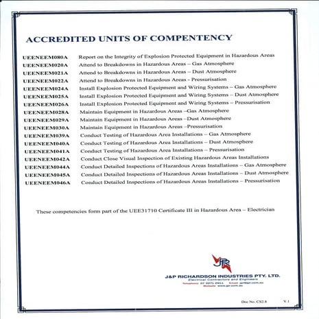 2013 CCummins Units of Compentency Hazardous Areas 2