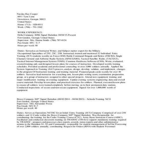 Nicolas Cooper Federal resume