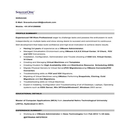 Shravan.VMWARE 3.4 yrs profile.Ness Technologies