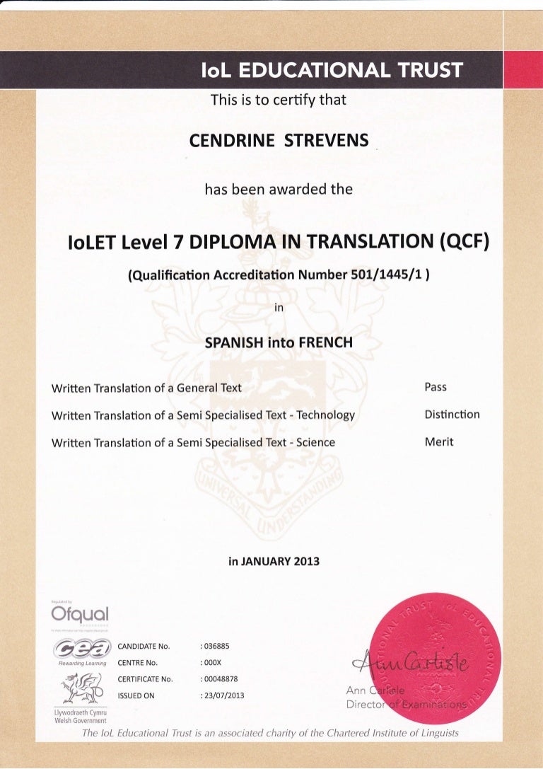 Diploma in Translation Es Fr