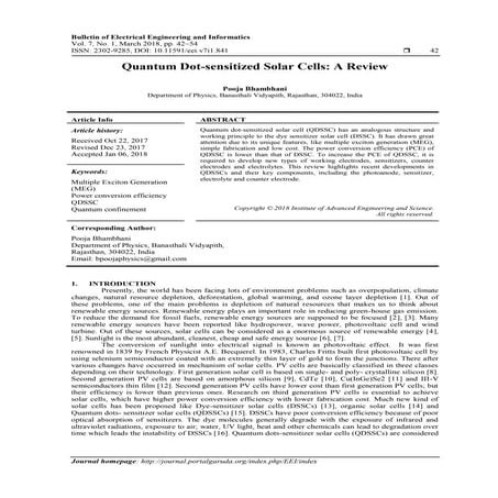 Quantum Dot-sensitized Solar Cells: A Review