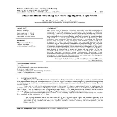 Mathematical modeling for learning algebraic operation