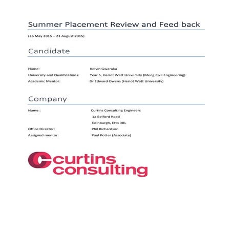 Curtins Summer Placement Review