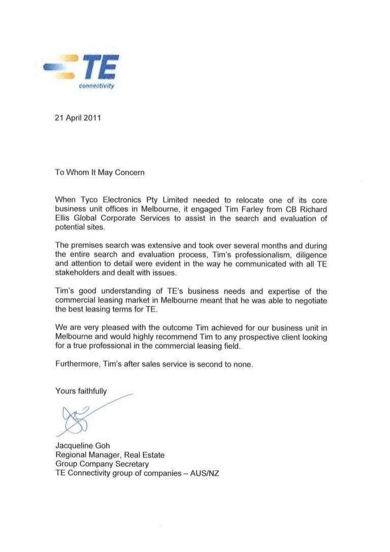 tim farley client reference letter te email recommendation letter