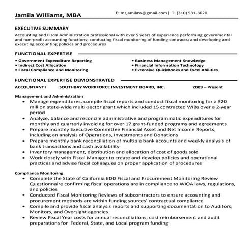 Jamila Williams Fiscal and Accounting Resume