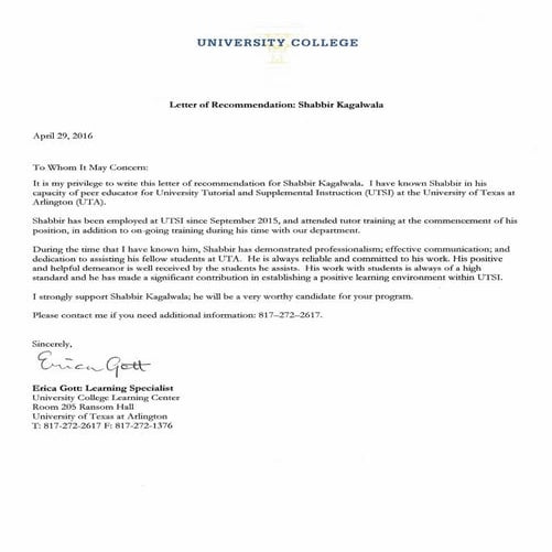 Reference Letter Education | PDF