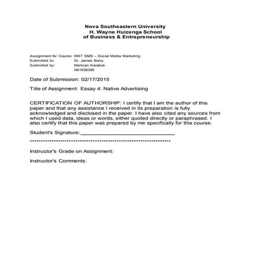 Mertcan Karabuk - MKT 5585 Essay 4