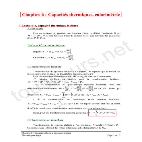 06 capacités thermiques, calorimétrie
