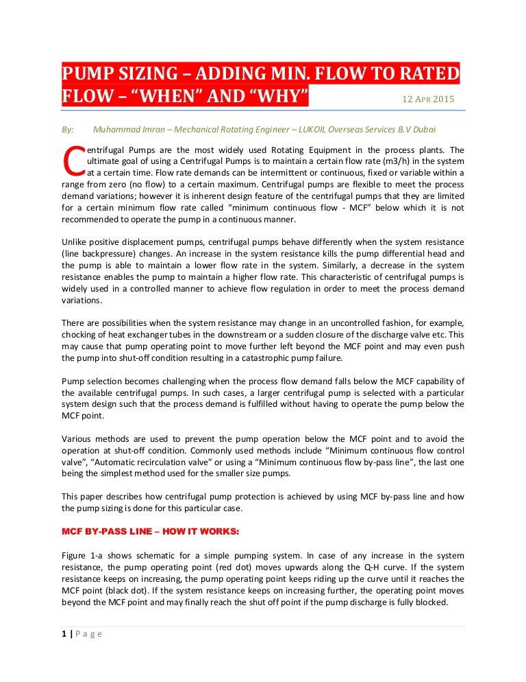 Pump Sizing Adding Minimum flow to Rated Flow, WHEN & WHY