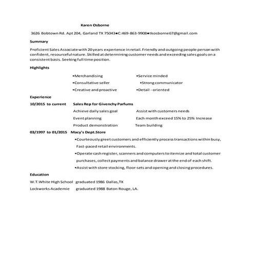 Karen Osborne Resume 2016