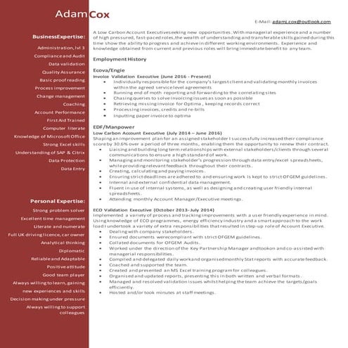 Adam Cox CV