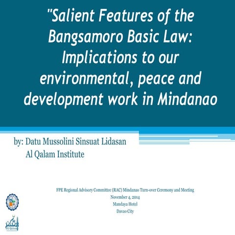Salient Features of the Bangsamoro Basic Law