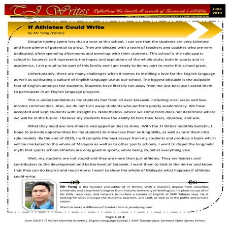 06 '19 TJ Writes: If Athletes Could Write + The Importance of Sports