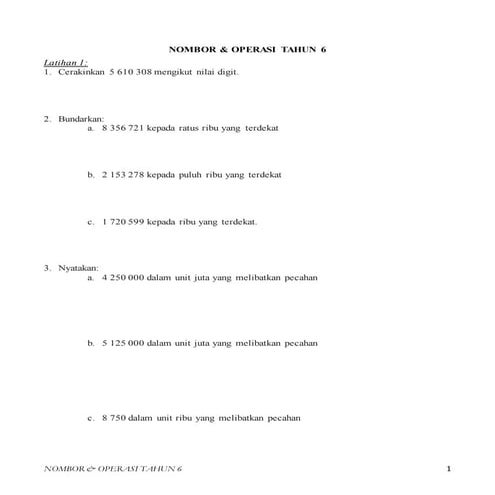 Nombor dan operasi tahun 6