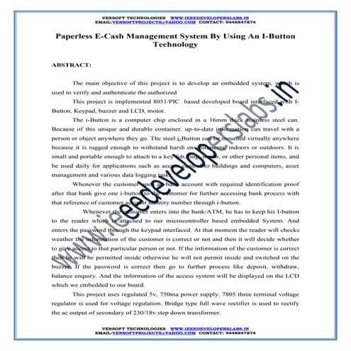 vensoft technologies  paperless e cash management system by using an i-button...