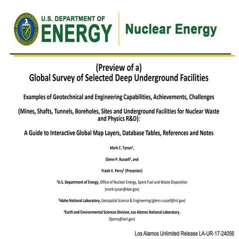 06 preview of a global survey of selected deep underground facilities tynan l...