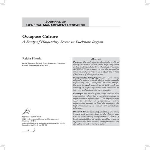 Octapace Culture: A Study of Hospitality Sector in Lucknow Region