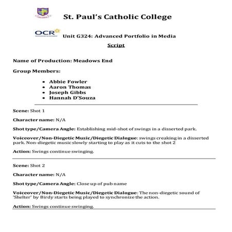 OCR A2 Media Studies - Unit G324 - Script