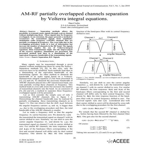 AM-RF partially overlapped channels separation by Volterra integral equations