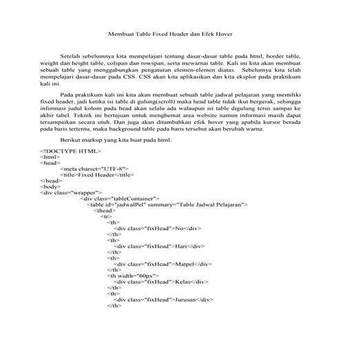 07. membuat table fixed header dan efek hover