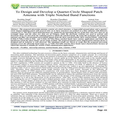 To Design and Develop a Quarter-Circle Shaped Patch Antenna with Triple Notch...