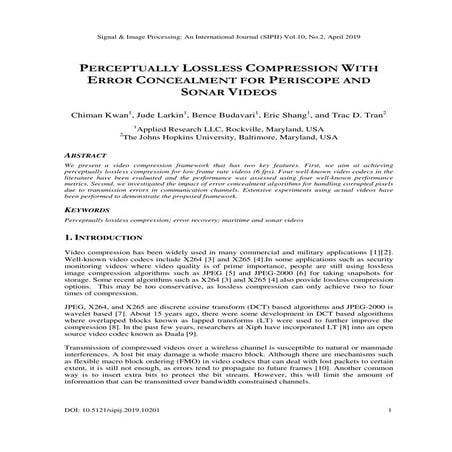 PERCEPTUALLY LOSSLESS COMPRESSION WITH ERROR CONCEALMENT FOR PERISCOPE AND SO...
