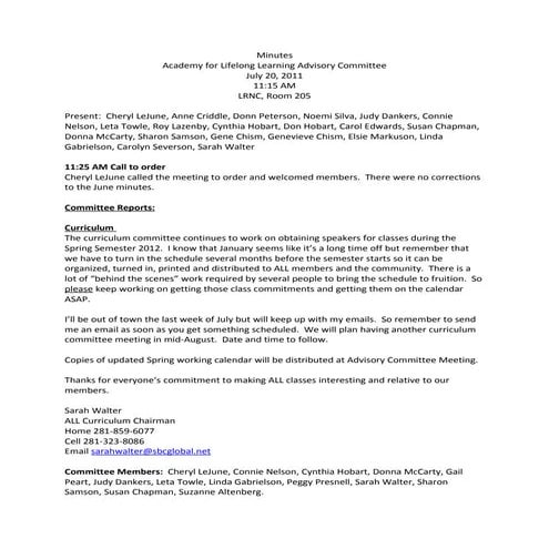 July 2011  Advisory Minutes