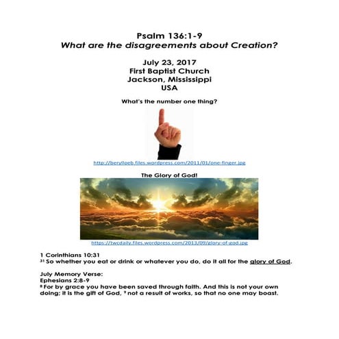 07-23-16, Psalm 136;1-9, Conflicts About Creation
