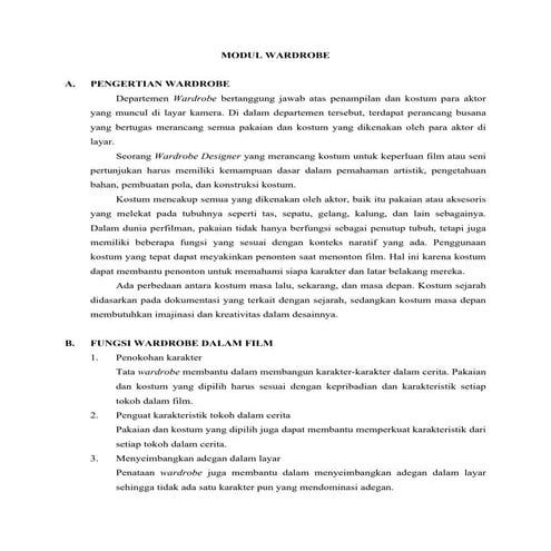 Bahan Ajar Modul Wardrobe Kelas Sinematografi