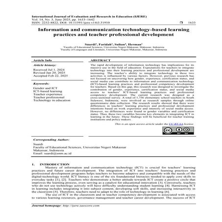 Information and communication technology-based learning practices and ...