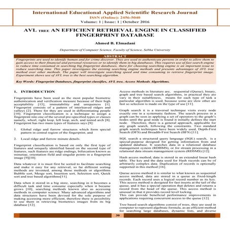 AVL TREE AN EFFICIENT RETRIEVAL ENGINE IN CLASSIFIED FINGERPRINT DATABASE