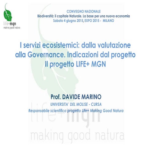 I servizi ecosistemici: dalla valutazione alla governance - Davide Marino