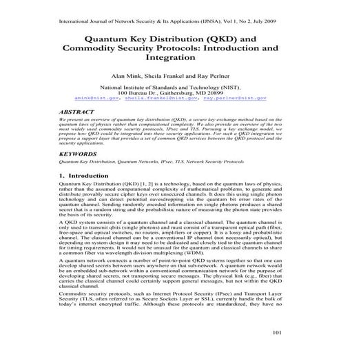 Quantum Key Distribution (QKD) and Commodity Security Protocols: Introduction...