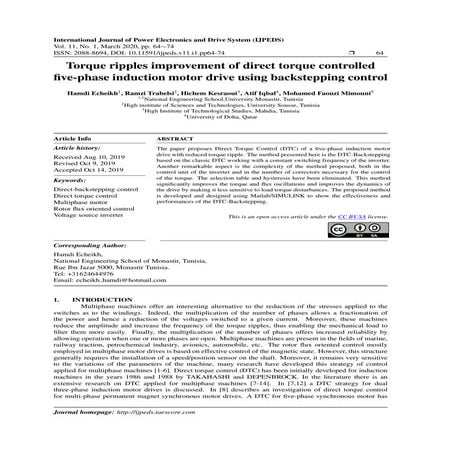 Torque ripples improvement of direct torque controlled five-phase induction m...