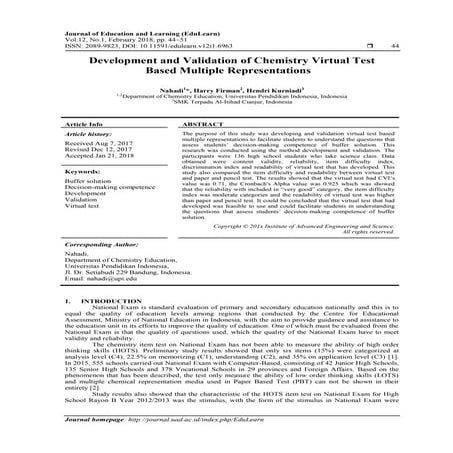 Development and Validation of Chemistry Virtual Test Based Multiple Represent...