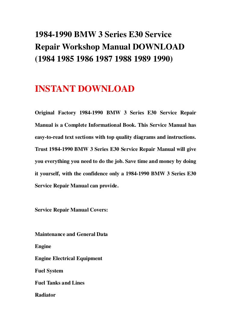 1984-1990 BMW 3 Series E30 Service Repair Workshop Manual DOWNLOAD (1…