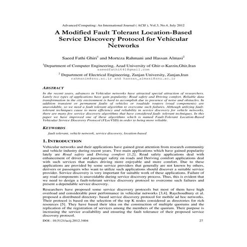 A Modified Fault Tolerant Location-Based Service Discovery Protocol for Vehic...