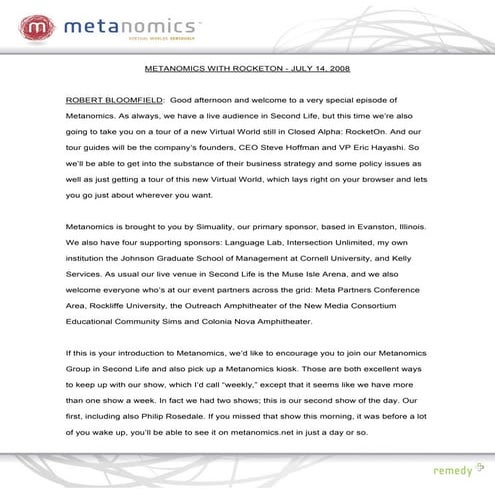 071408 Rocketon Metanomics Transcript