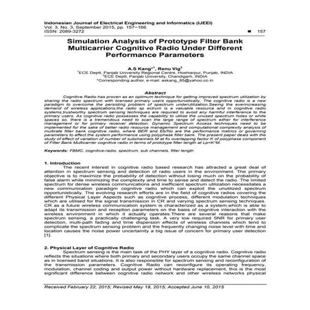 Simulation Analysis of Prototype Filter Bank Multicarrier Cognitive Radio Und...