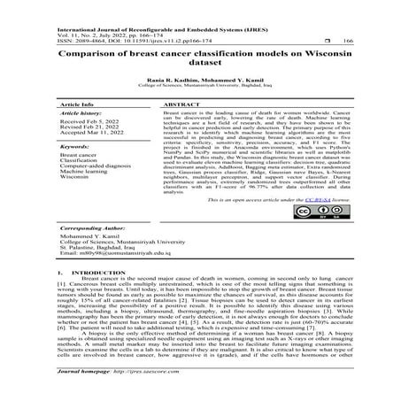 Comparison of breast cancer classification models on Wisconsin dataset ...