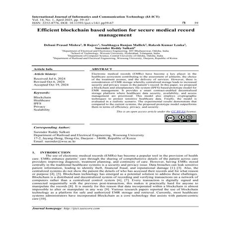 Efficient blockchain based solution for secure medical record management