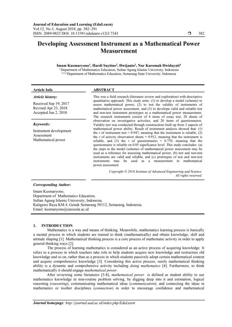 Developing Assessment Instrument as a Mathematical Power Measurement